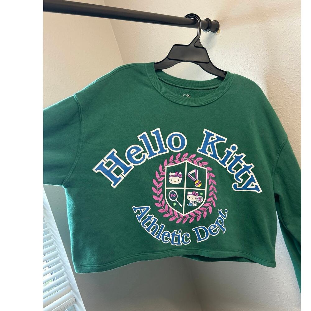 Hello Kitty Sanrio Athletic Cropped Crew Neck Kelly Green Tennis Sweater Sz XL
